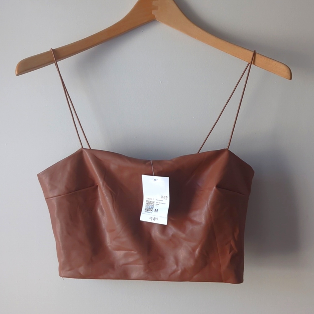 Forever 21 Faux Leather Crop Cami Tan Brown Medium NWT